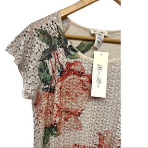 Brittany Black Ivory Floral Lace Dress With Inside Liner Sheer Shiny size SM